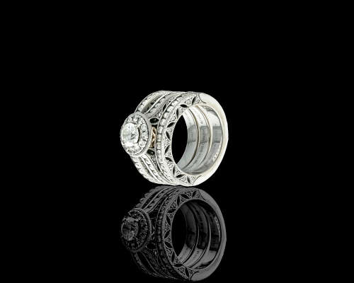 22.3 grams 18 carat White Gold Browns Vintage 052 ct Diamond Ring Set - with certification