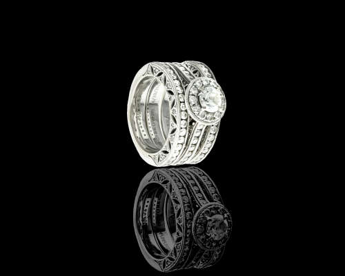 22.3 grams 18 carat White Gold Browns Vintage 052 ct Diamond Ring Set - with certification