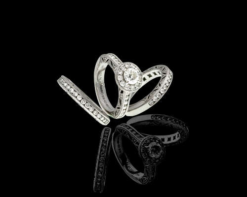 22.3 grams 18 carat White Gold Browns Vintage 052 ct Diamond Ring Set - with certification