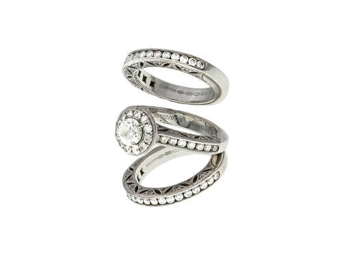 22.3 grams 18 carat White Gold Browns Vintage 052 ct Diamond Ring Set - with certification