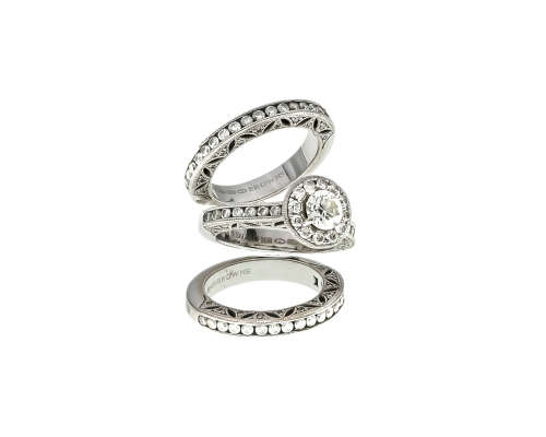 22.3 grams 18 carat White Gold Browns Vintage 052 ct Diamond Ring Set - with certification