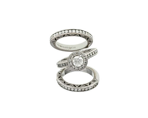 22.3 grams 18 carat White Gold Browns Vintage 052 ct Diamond Ring Set - with certification