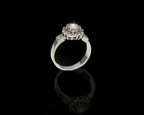 Platinum 8.2 (grams) Round Brilliant Diamond K VVS2 Ring with smalls with  GIA Cert