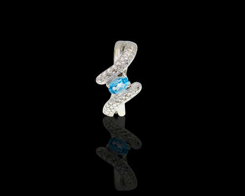 9kt, (4.5grams) White Gold, Blue Topaz and Diamond Ring