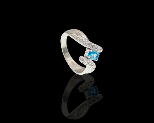 9kt, (4.5grams) White Gold, Blue Topaz and Diamond Ring