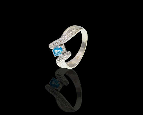 9kt, (4.5grams) White Gold, Blue Topaz and Diamond Ring