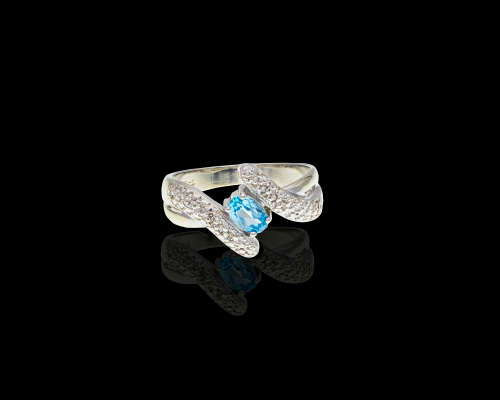9kt, (4.5grams) White Gold, Blue Topaz and Diamond Ring