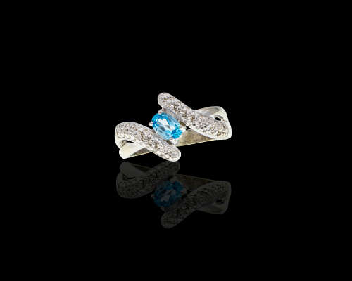9kt, (4.5grams) White Gold, Blue Topaz and Diamond Ring