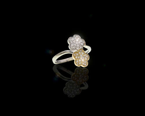 18ct (3.4grams) White and Yellow Gold Ring with Round Brilliant small diamonds in the center