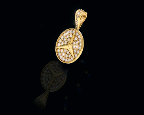 18ct (7.5 grams) Yellow gold and Cubic Zirconias Mercedes emblem pendent