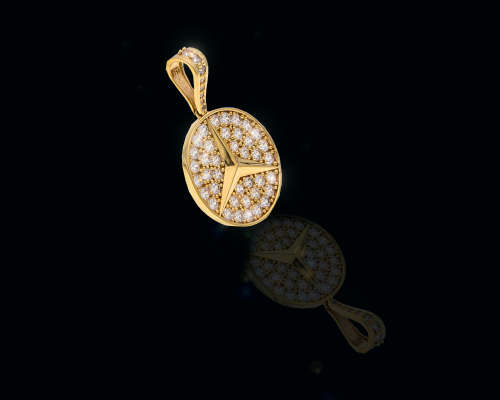 18ct (7.5 grams) Yellow gold and Cubic Zirconias Mercedes emblem pendent