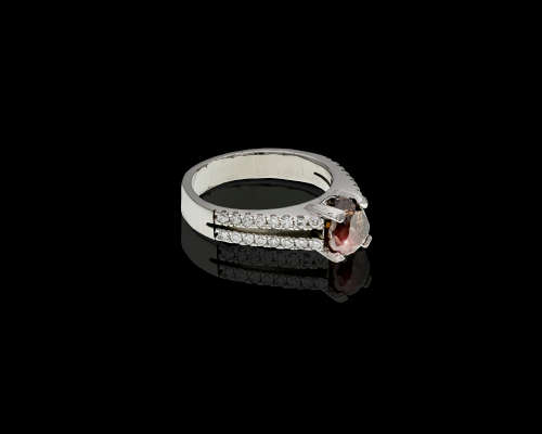 Platinum (9.2grams) 1.68ct Pear cut Cognac Diamond 0.1ct Diamonds on the side with an ATG Cert Ring