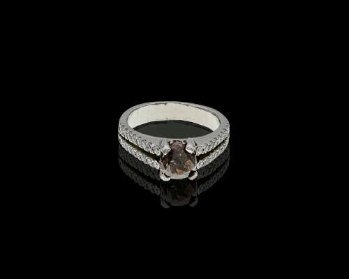 Platinum (9.2grams) 1.68ct Pear cut Cognac Diamond 0.1ct Diamonds on the side with an ATG Cert Ring