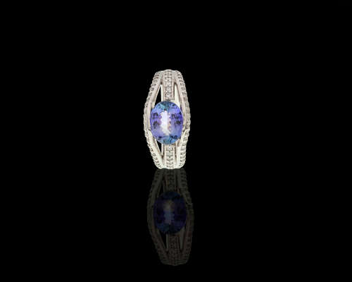 5.5 grams Palladium, Tanzanite and Diamond Cocktail Ring