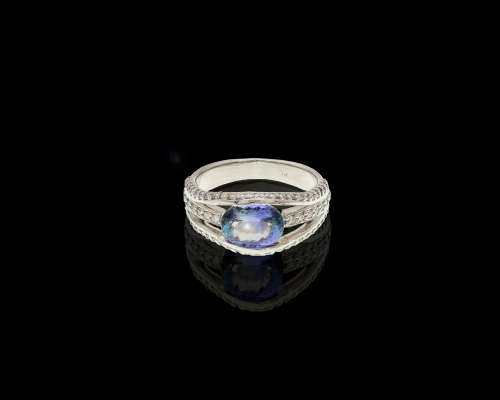 5.5 grams Palladium, Tanzanite and Diamond Cocktail Ring