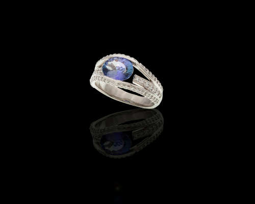 5.5 grams Palladium, Tanzanite and Diamond Cocktail Ring