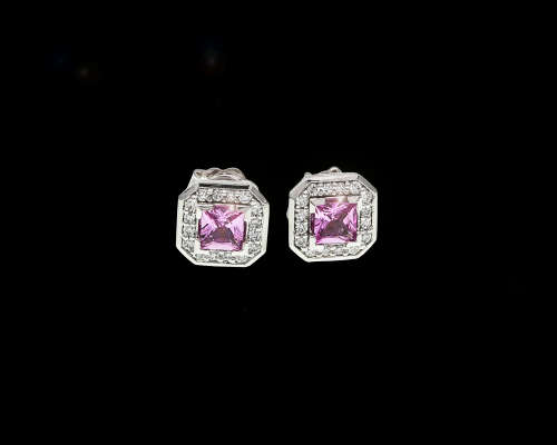 3.6 grams 18 carat White Gold Pink Topaz and Diamond Earrings