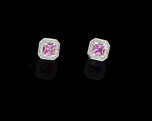 3.6 grams 18 carat White Gold Pink Topaz and Diamond Earrings