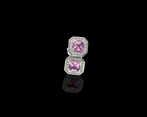 3.6 grams 18 carat White Gold Pink Topaz and Diamond Earrings