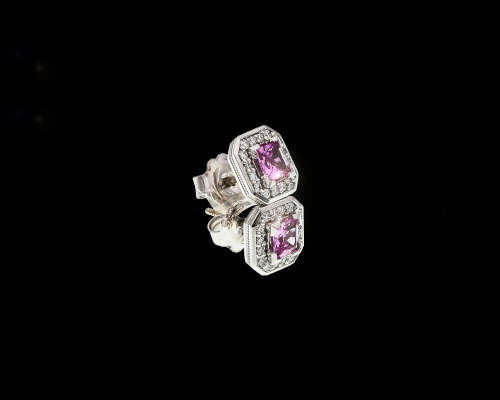 3.6 grams 18 carat White Gold Pink Topaz and Diamond Earrings
