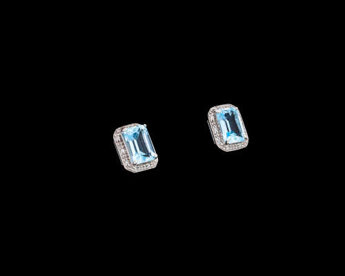2 grams 9 carat White Gold Blue Topaz and Diamond Stud Earrings