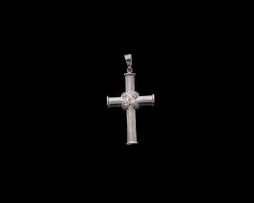 2.6 grams 9 carat White Gold Matt Finish Diamonds Cross Pendant
