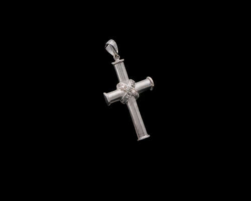 2.6 grams 9 carat White Gold Matt Finish Diamonds Cross Pendant