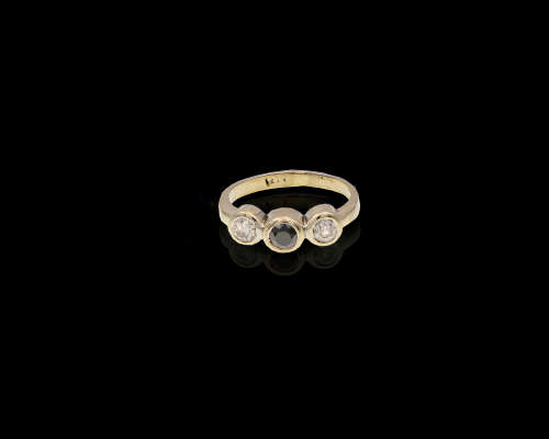 2.6 grams 9 carat White Gold Semi Precious Stone and Diamond Trilogy Ring