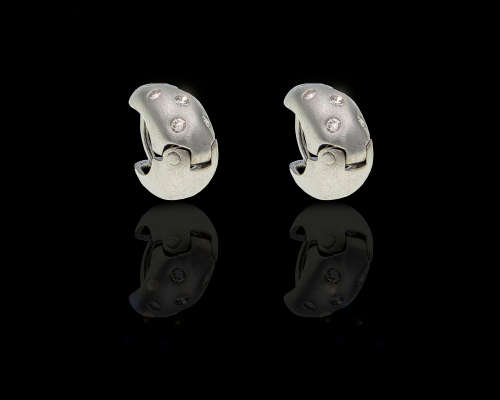 5.7 grams 9 carat Brushed White Gold Diamond Huggie Earrings