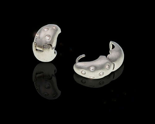 5.7 grams 9 carat Brushed White Gold Diamond Huggie Earrings