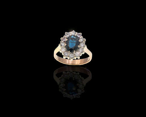 3.8 grams 14 carat Yellow Gold Sapphire and Diamond Halo Ring