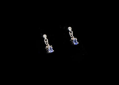 1.2 grams 9 carat White Gold Tanzanite and Diamonds Stud Earrings