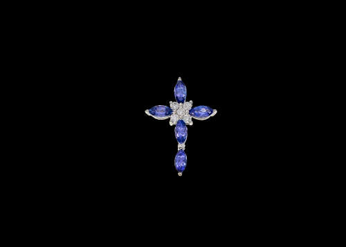 2.5 grams 18 carats Tanzanite and Diamond Cross Pendant