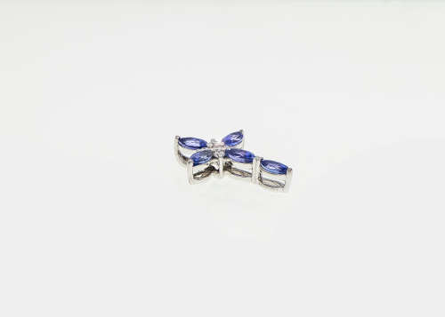2.5 grams 18 carats Tanzanite and Diamond Cross Pendant