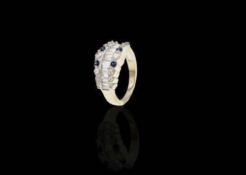 6.7 grams 18 carat White Gold Diamond and Sapphire Half Eternity Ring