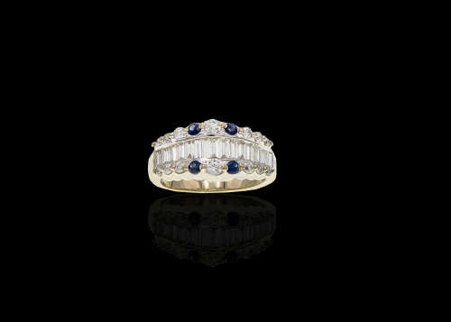 6.7 grams 18 carat White Gold Diamond and Sapphire Half Eternity Ring