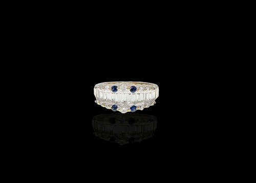 6.7 grams 18 carat White Gold Diamond and Sapphire Half Eternity Ring