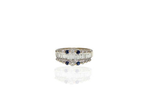 6.7 grams 18 carat White Gold Diamond and Sapphire Half Eternity Ring