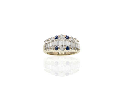 6.7 grams 18 carat White Gold Diamond and Sapphire Half Eternity Ring
