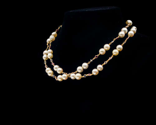 47.9 grams (total weight) 14 carat Yellow Gold Pearl and Precious Stone Double Row Necklace