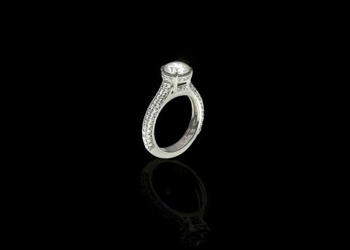 10.98 grams Platinum ORO Design Fancy Solitaire and Diamond Encrusted Ring