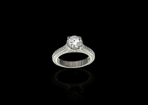 10.98 grams Platinum ORO Design Fancy Solitaire and Diamond Encrusted Ring
