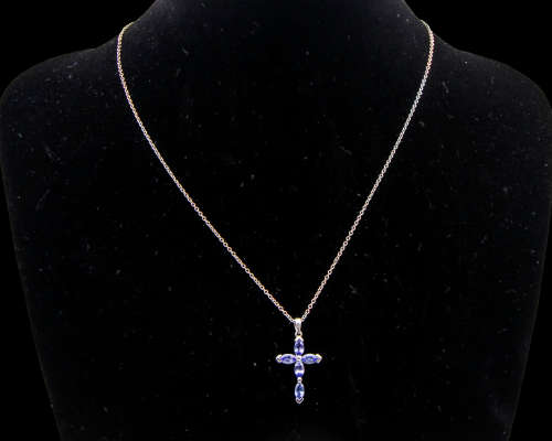 3.4 grams 9 carat White Gold Browns Chain and Tanzanite Cross Pendant