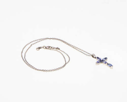 3.4 grams 9 carat White Gold Browns Chain and Tanzanite Cross Pendant