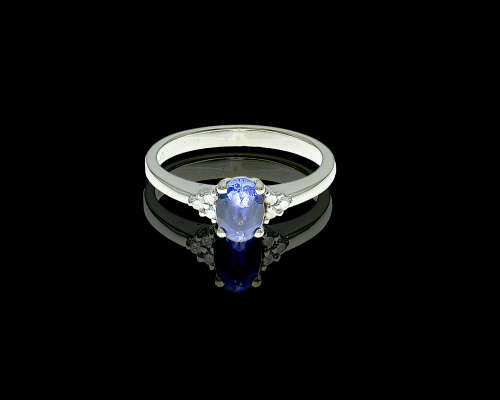 2.5 grams 9 carat White Gold, Tanzanite and Diamond Engagement Ring