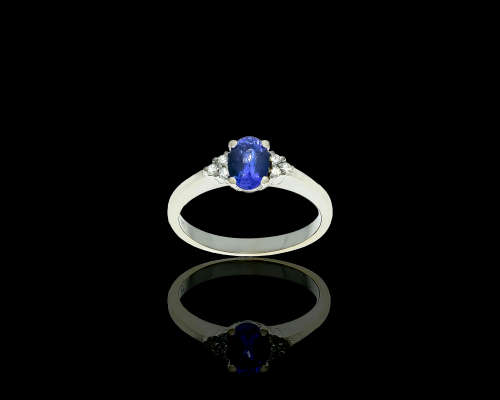 2.5 grams 9 carat White Gold, Tanzanite and Diamond Engagement Ring