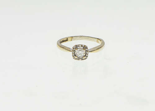 1.9 grams 9 carat White Gold Diamond Halo Ring