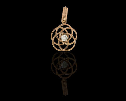 .8 grams 9 carat Rose Gold Diamond Pendant with interlocking circles of rose gold rings