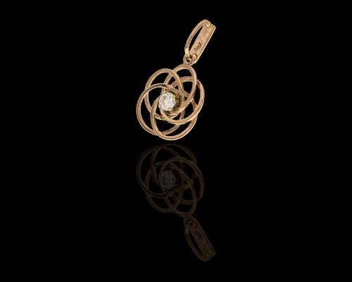 .8 grams 9 carat Rose Gold Diamond Pendant with interlocking circles of rose gold rings