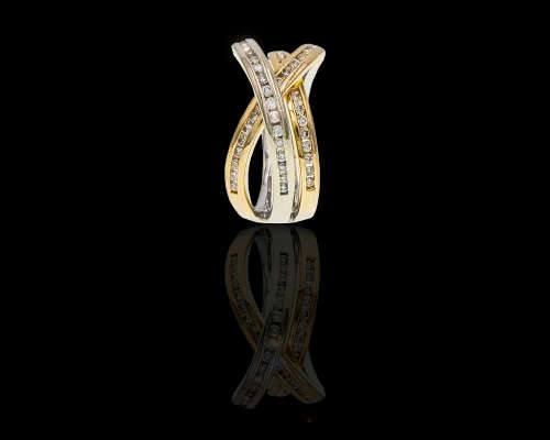 7.1 grams 14 carat Two Tone (White and Yellow Gold) Diamond Crossover Half Eternity Ring